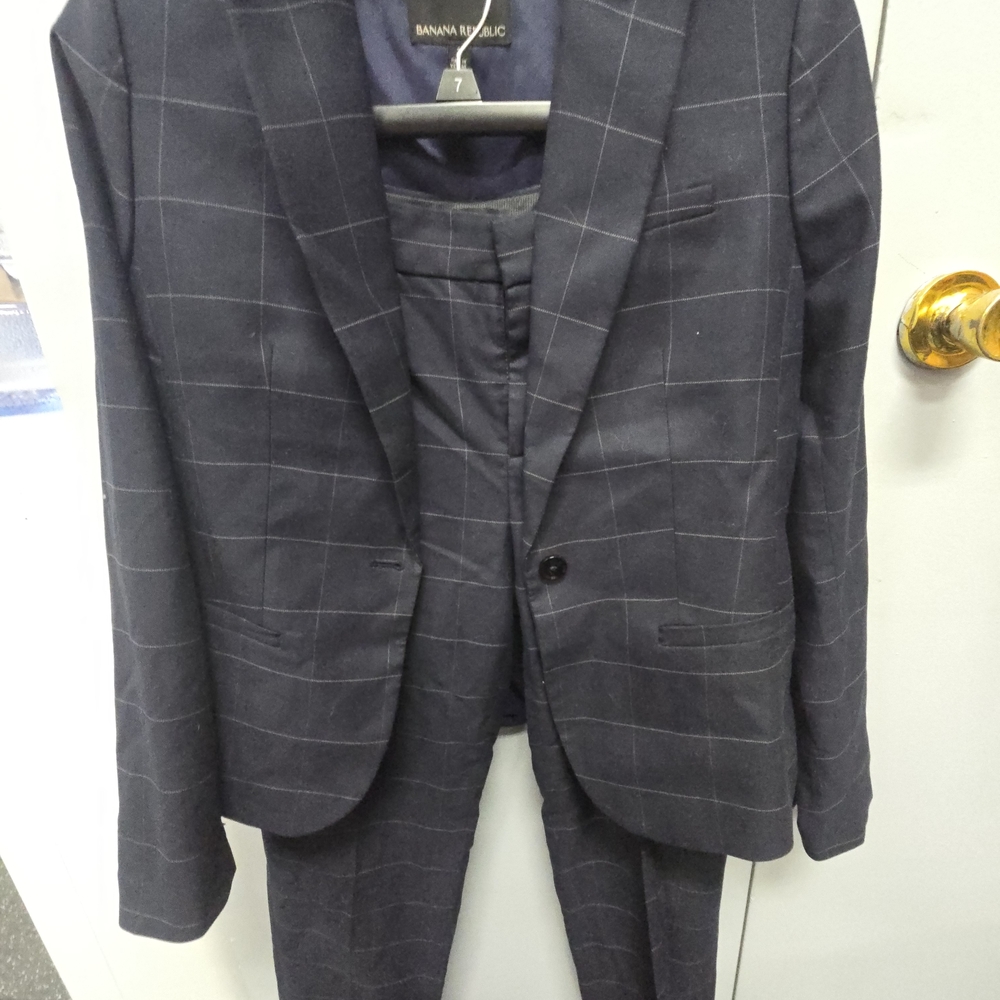 Banana Republic Dark Blue Plaid Suit